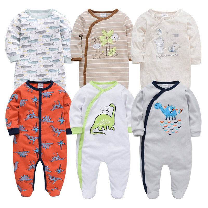 Honeyzone-ropa de algodón para bebé, pijama de manga larga de 3, 6, 9 y 12M con estampado de dibujos animados, para invierno, 6 unidades