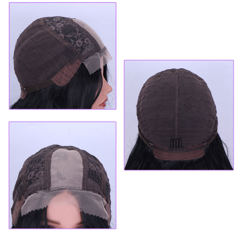 JUNSI – perruque synthétique longue ondulée noire naturelle pour femmes noires, raie au milieu, en Fiber résistante à la chaleur