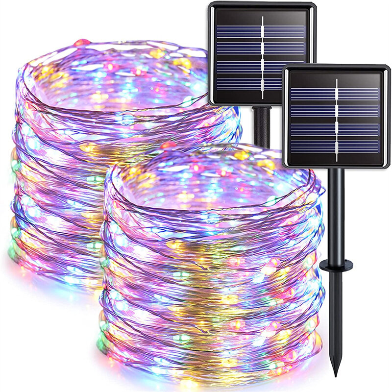 22m 200 led solar string luzes tira fio luz 8 modos de luz de fadas estrelado feriado festa natal jardim solar lâmpada à prova dlamp água