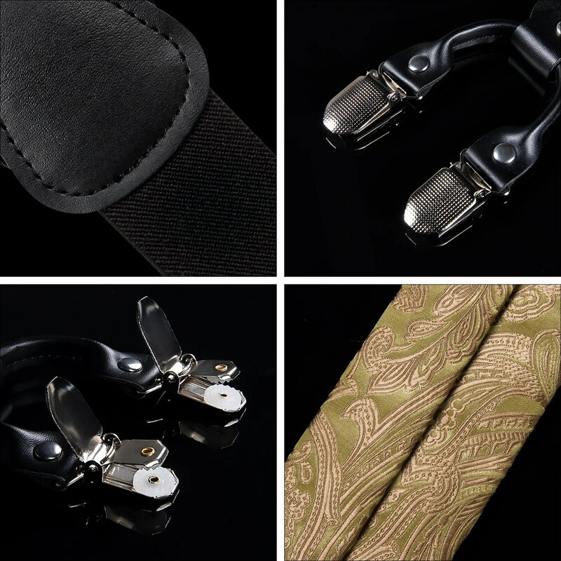 DiBanGu-Bretelles Paisley en cuir véritable pour hommes, bretelles élastiques en métal, bretelles élégantes, surintendant, cadeau pour homme, 6 clips