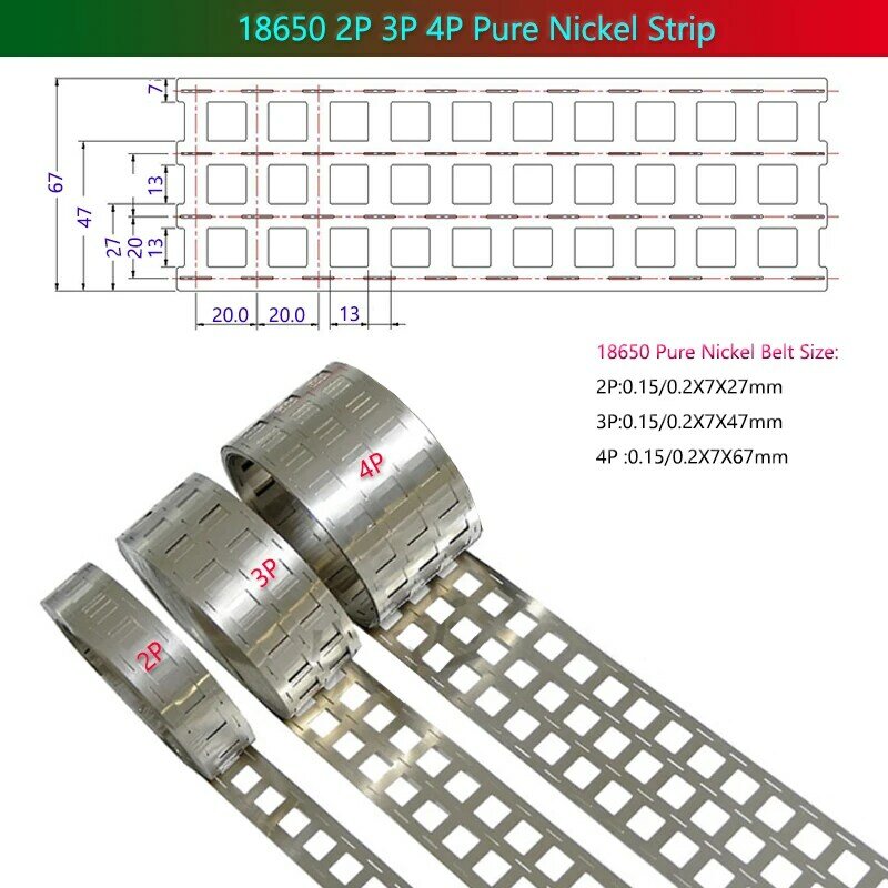Bande de Nickel Pur Type W, Bande de 5m, 2P, 3P, Machine à Souder par Points à Ceinture, pour le Soudage de Batteries au Lithium 18650