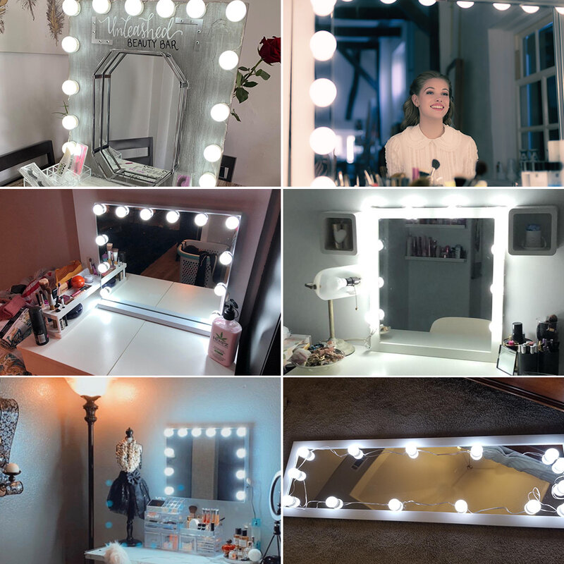 Lámpara LED de atenuación táctil para espejo de maquillaje, Bombilla de relleno de cosméticos de tocador con USB, 2/6/10/14 Uds., ampolla de tocador Hollywood
