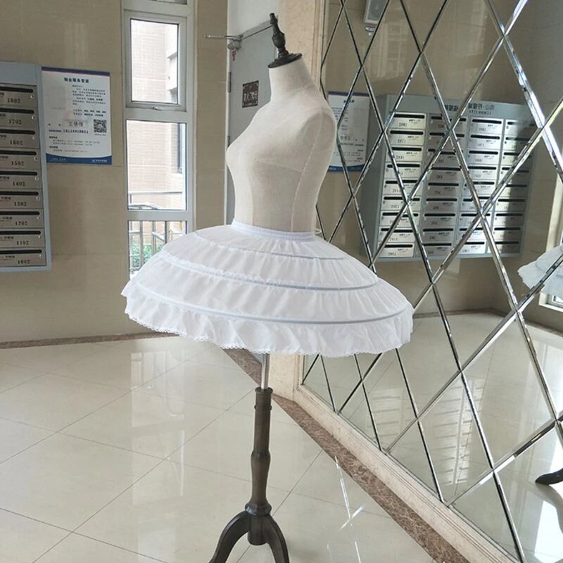 Hoops White Petticoat Wedding Gown Dress Underskirt Elastic Waistband Drawstring A-Line Skirt Ruffles Edge