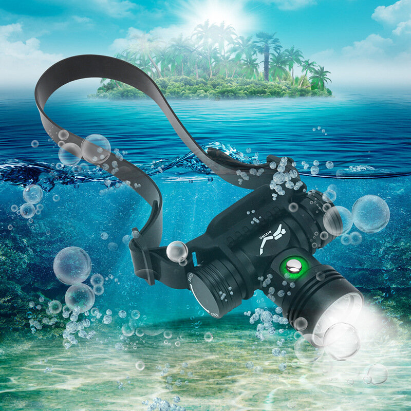 Impermeável Underwater Mergulho Farol, LED Scuba Head Lanterna, Tocha Luz, IPX8 Ternos De Mergulho, Luz Da Lâmpada, C2, 200m, XM-L2, 18650