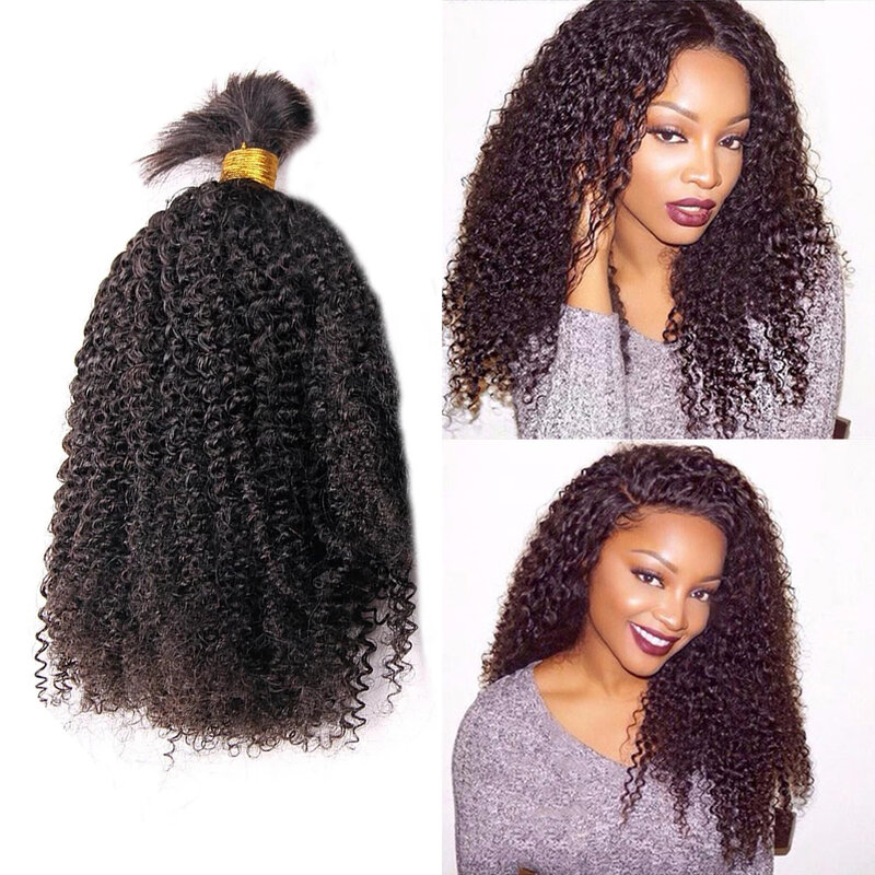 Kinky Curly Human Hair Extensions 100G มองโกเลีย Afro Kinky Curly Human Hair Bulk สำหรับ Braiding ไม่มี Weft สำหรับผู้หญิงสีดำ