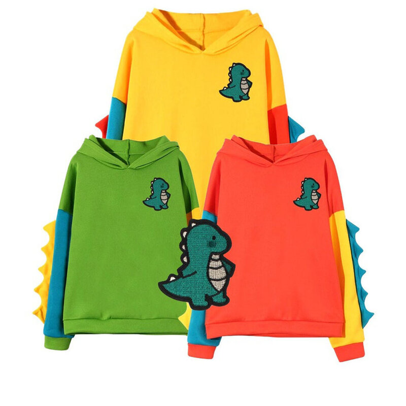 Volwassen Baby Casual Losse Kleur Blok Lange Mouwen Dinosaurus Hoodies Pullover Tops Hooded Sweatshirt Abdl