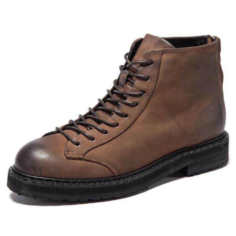 Botas feitas à mão dos homens inglaterra estilo retro zíper de couro genuíno alta superior sapatos masculinos dedo do pé redondo qualidade plataforma ankle boots