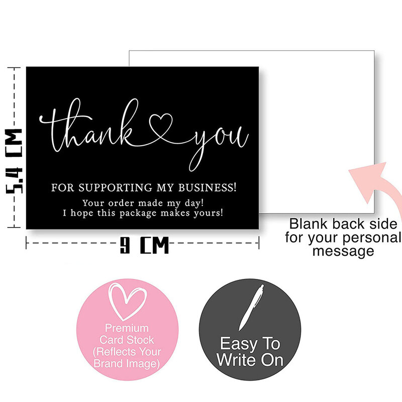 30Pcs 9Cm * 5.4Cm Zwart Dank U Voor Ondersteunende Mijn Kleine Bedrijven Kaarten Voor Commerciële Gift Card pakket Wikkelen Bakken