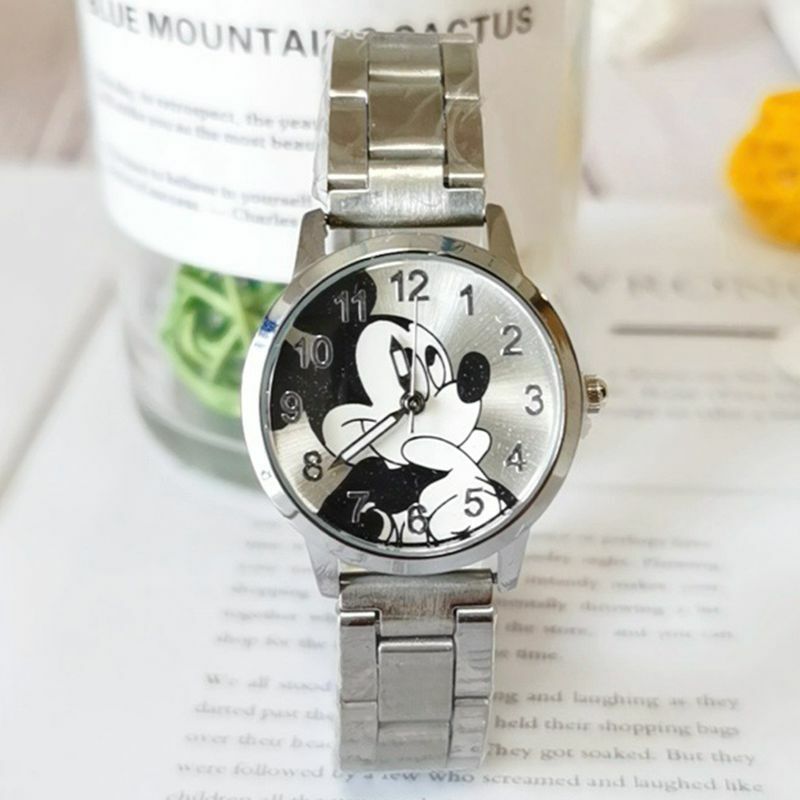 Disney Mickey Mouse Minnie เด็กนักเรียนการ์ตูนนาฬิกา Aolly เหล็กนาฬิกา Quartz นาฬิกานาฬิกาสำหรับชายหญิงของขวัญ