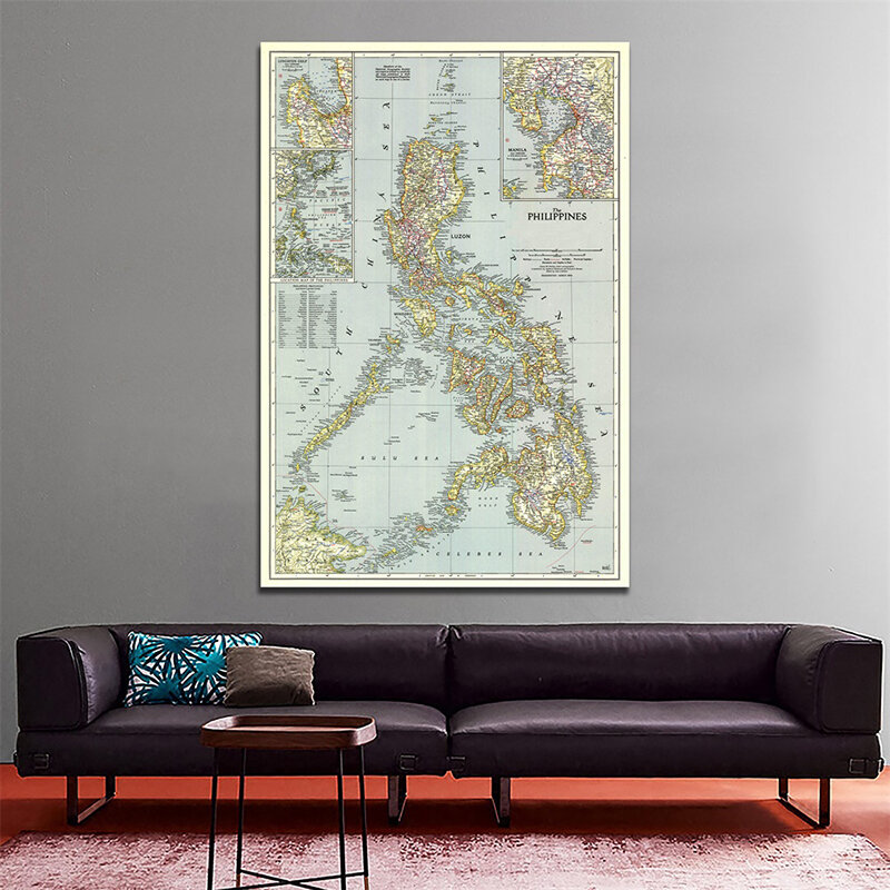 100 × 150 センチメートル世界地図フィリピン (1945) レトロアート紙油絵ポスター学生文具、学校事務用品