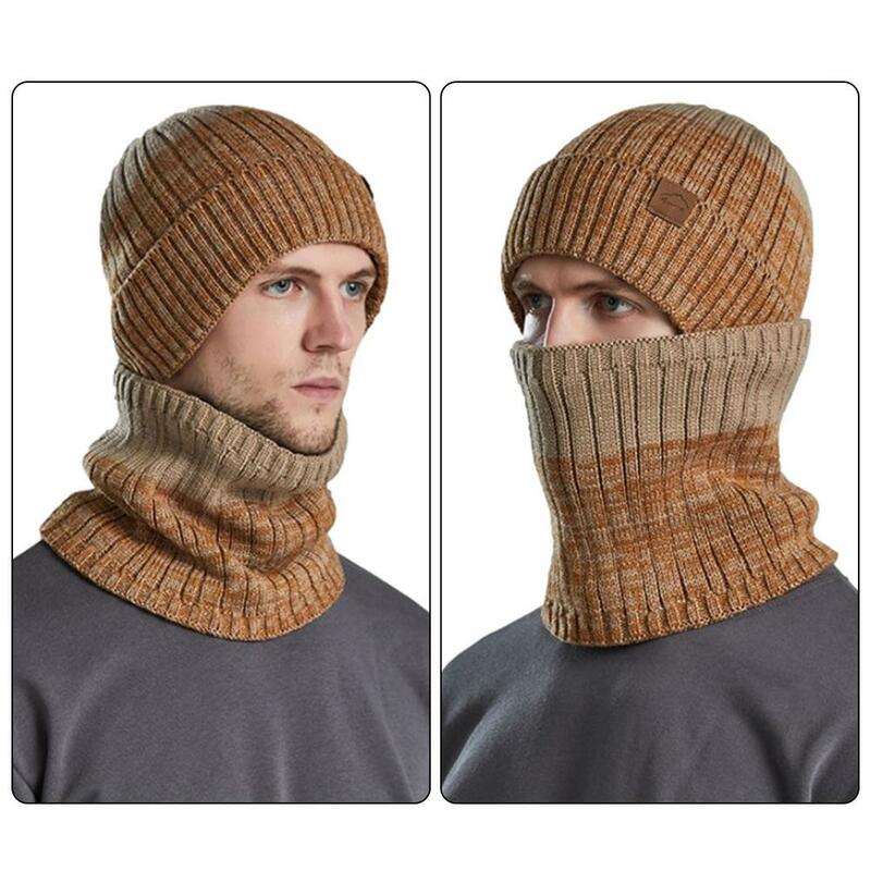 Conjunto de bufandas y gorros de invierno para hombre y mujer, conjunto de gorro de punto cálido, gorros de Calavera, calentador de cuello con Fl grueso