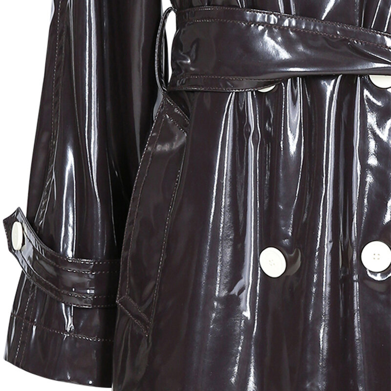 Nerazzurri-gabardina larga de charol negro impermeable para mujer, abrigo de cuero de gran tamaño iridiscente con doble botonadura, 7xl, 2020