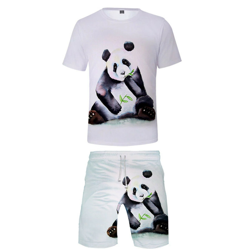 Conjunto de dos piezas de Panda para hombre, camisetas 3D + Pantalones cortos, camisetas de verano, ropa Harajuku