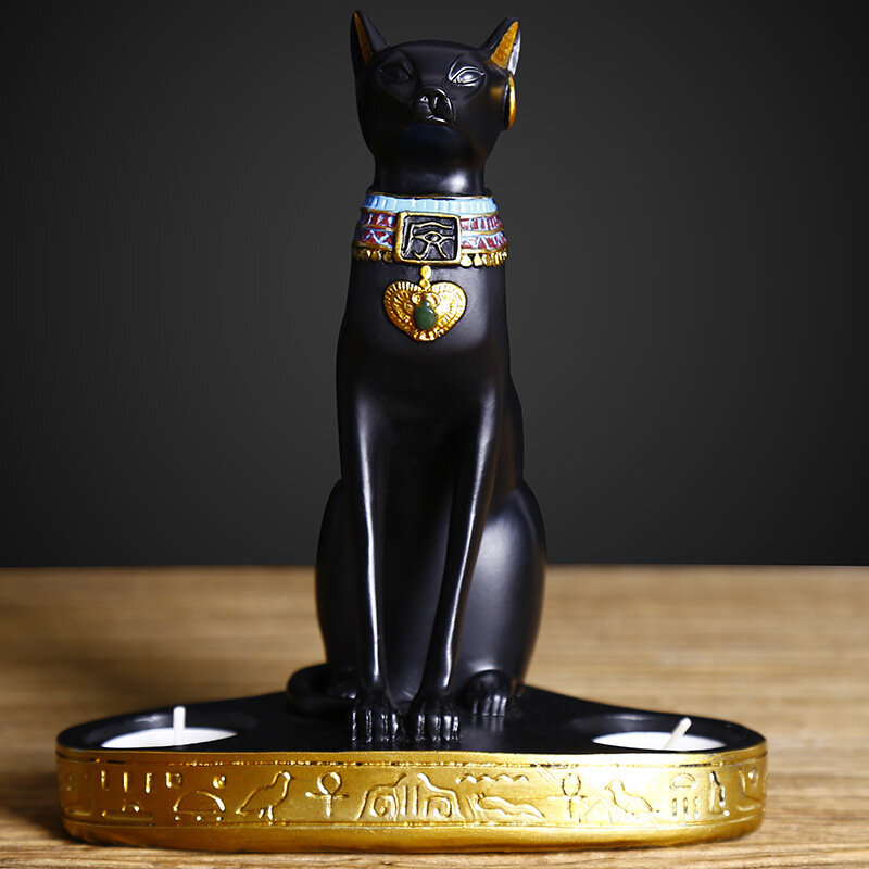 Estatua de gato egipcio para decoración, portavelas de resina Retro, diosa del gato, decoración del jardín del hogar, regalos de cumpleaños de boda para niñas