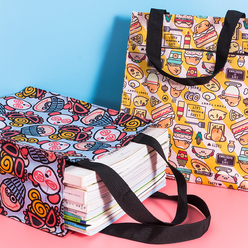 MABULA 휴대용 재사용 가능한 토트 어린이 책 가방 일본식 만화 남여 쇼핑 핸드백 친환경 식료품 가방
