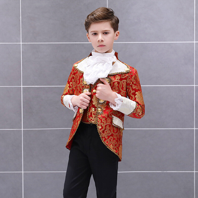Chłopcy kostium dziecięcy Retro europejski dwór królewski ubrania ubiór na przedstawienie książę z bajki dramat etap strój zestaw spodni