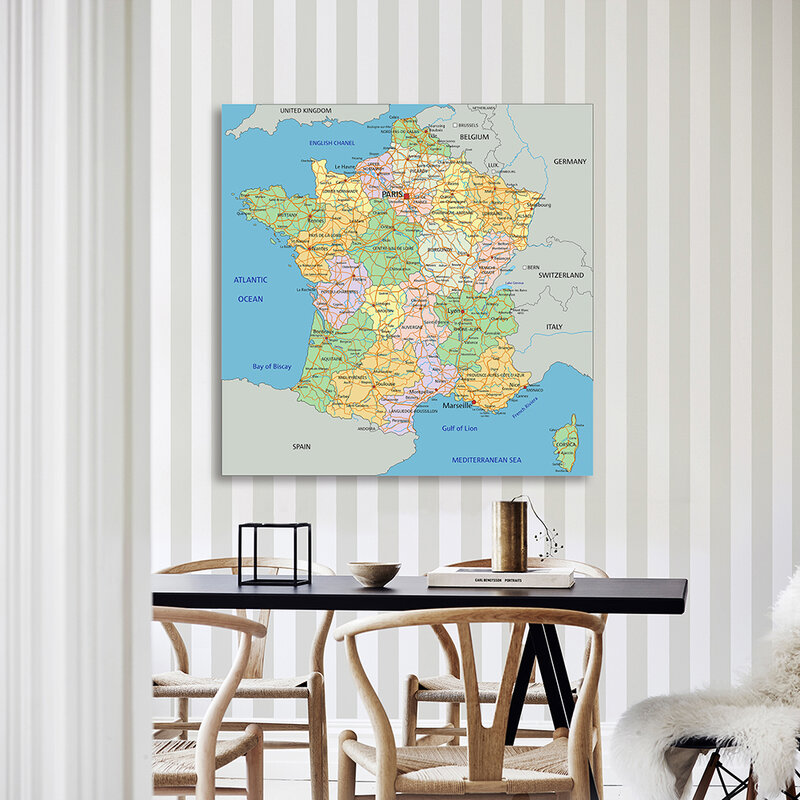 150*150cm The France Political Map In French Non-woven Canvas Painting Wall Poster Living Room Home Decoration School Supplies