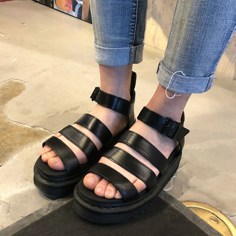 Roma 2021 inglaterra nova harajuku mulher plataforma de rua 100% couro genuíno fivela sandálias casuais sapatos femininos verão