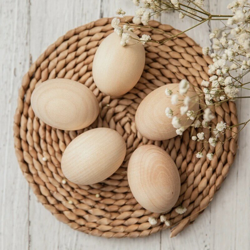 Huevos de juguete de simulación de madera Natural para decoración de habitación de niños, garabatos pintados a mano, nombre de huevo de Pascua, 1 juguete educativo para edades tempranas