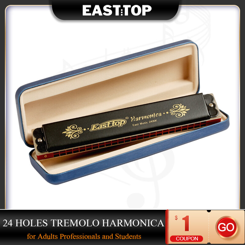 EASTTOP Tremolo Harmonica, Órgão da Boca, Harmônica para Adultos, Estudantes, 24 Buracos, T2406K, Chave de C