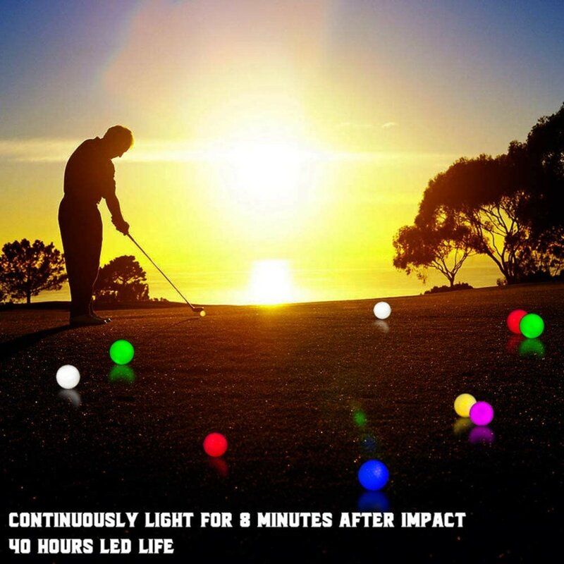 6 قطعة توهج في الظلام تضيء مضيئة LED كرات الجولف لممارسة الليل متعدد الألوان مقاوم للماء كرة الغولف الانارة