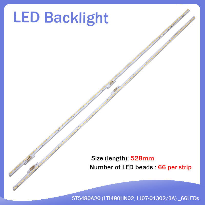 New 2pcs/set LED Backlight Strips for Samsung STS480A20(LTI480HN02，LJ07-01302/3A)_66LEDs_R/L-TYPE_Rev0.2_160523 x 48 inch