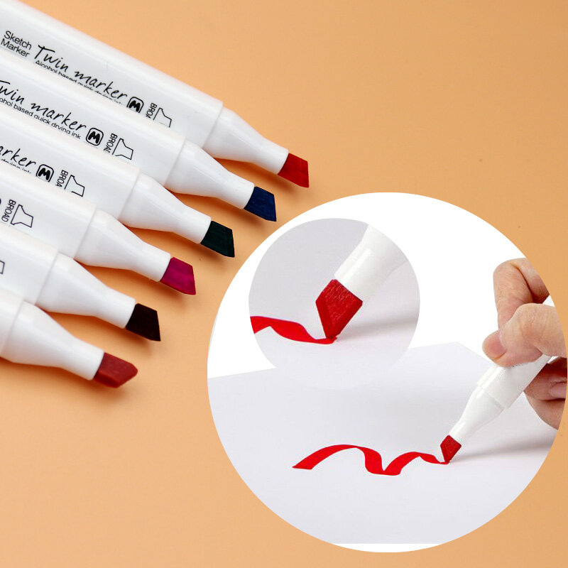 MOKEELO 895 Double-headed สามเหลี่ยมปากกา Marker ชุด 12/18/24/36/48 สีศิลปะภาพวาดเครื่องหมายปากกาวาดนักเรียนอุปกรณ์