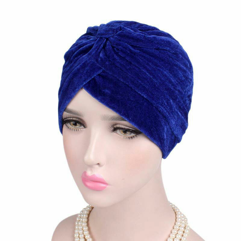Topi Turban Penutup Kepala Beludru Emas Mode Topi Wanita Hijab Muslim Topi Kemo Rambut Rontok Headwrap Turbante Femenino