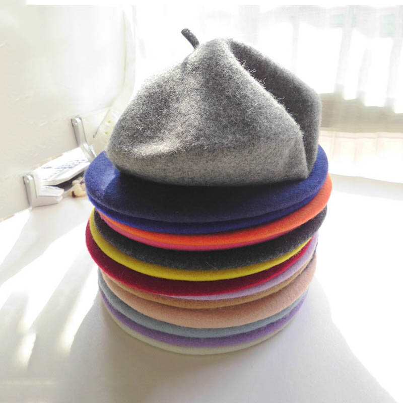 Boina de lã monocromática para meninos e meninas, boné plano, boinas de feltro, estilo britânico, chapéu elegante para crianças, inverno de alta qualidade