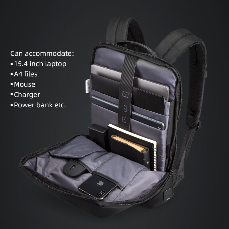 Kingsons-Sac à dos ultraléger pour ordinateur portable pour homme, sac de travail de bureau, sac d'affaires mince, noir, unisexe, 15.6 pouces