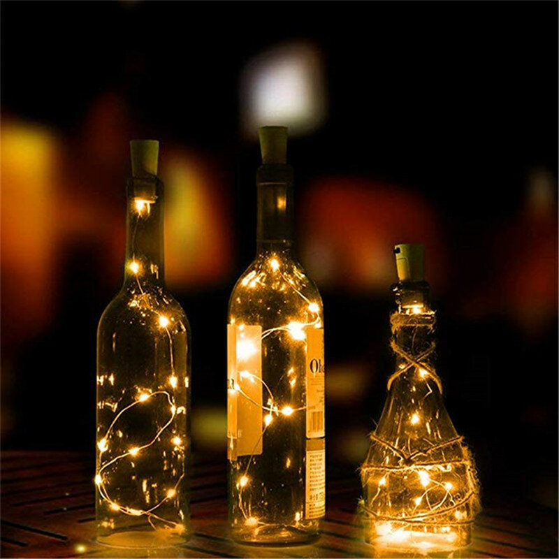 Tira de luces LED para botella de vino, 12 piezas, corcho alimentado por batería, 2M, 20 LED, para fiesta de cumpleaños