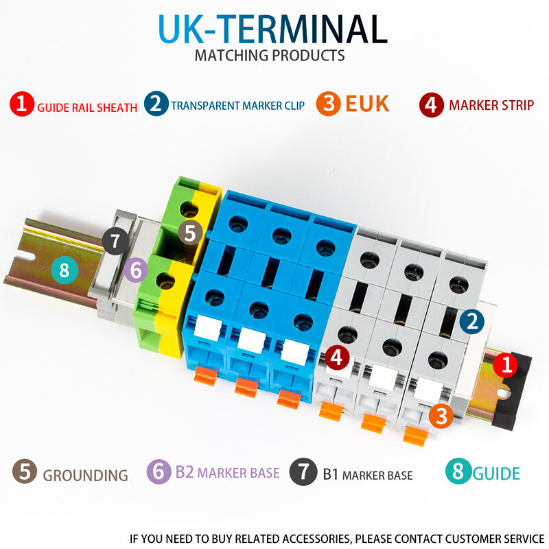 Bloque de terminales de carril Din de 5 piezas, Conector de cable de tornillo de clase Universal, tiras de montaje de desmontaje de UK-50N