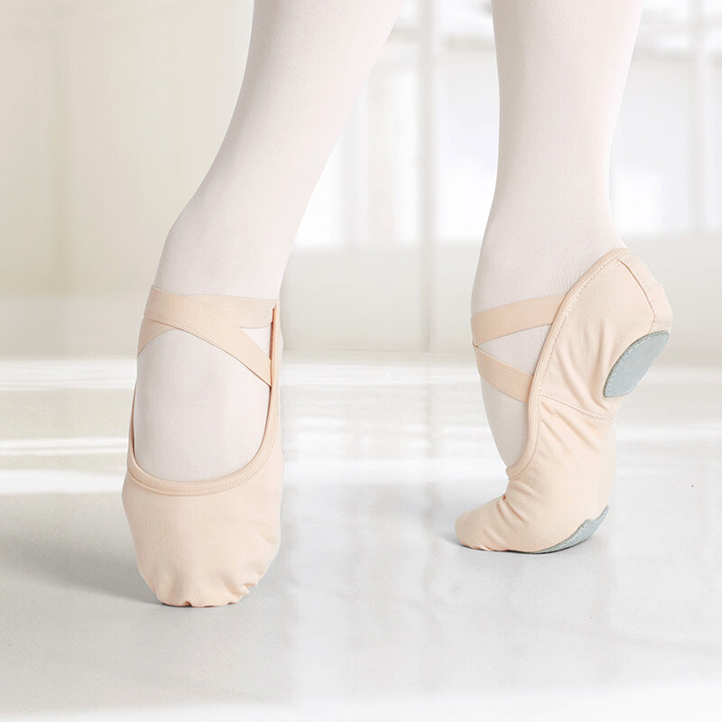 Sepatu Dansa Balet Peregangan Profesional untuk Wanita Anak Perempuan Sandal Balet Kanvas Sol Lembut Terpisah Sepatu Balet Kain Elastis