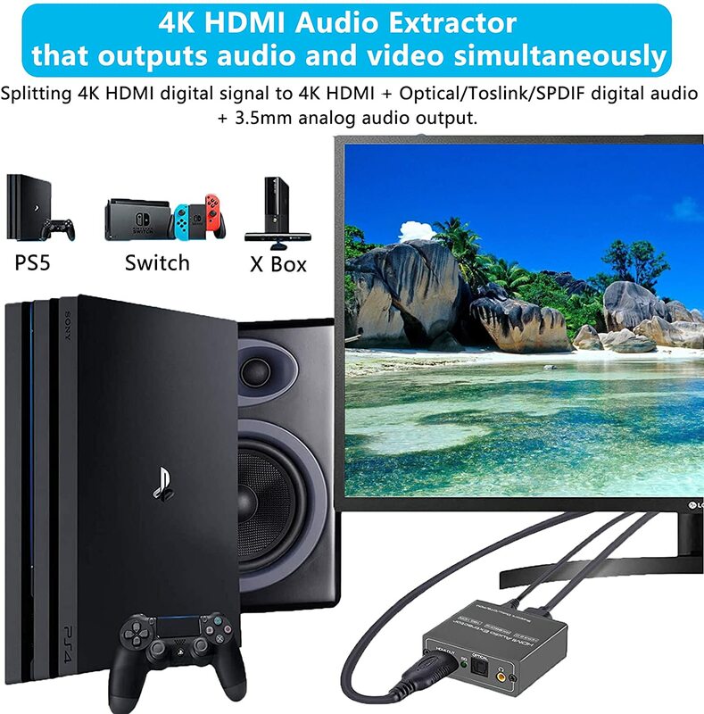 Konverter Ekstraktor Audio HDMI 4K 60HZ 2.0 Konverter Optik Toslink SPDIF HDCP2.2 3D Dolby Digital DTS Input untuk Kamera PC TV