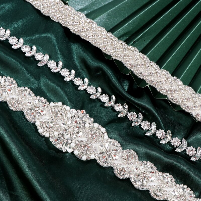 Cinturón de satén de cristal para novia, faja con diamantes de imitación, cinturón para vestido de novia
