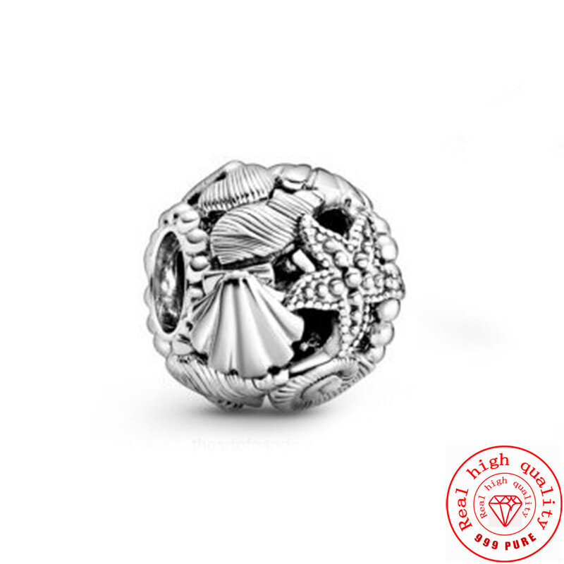 Silver Color 2020 Summer New Seashell Starfish Glass Turtle Charms Fit Pandora Bracelet DIY Pendant Beads Ocean Series Jewelry
