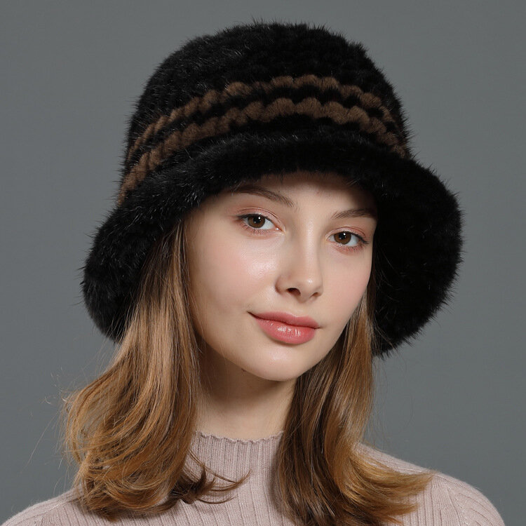 Женская зимняя шапка из меха норки, новая Корейская Повседневная шапка из меха норки, женская зимняя теплая шапка из меха норки
