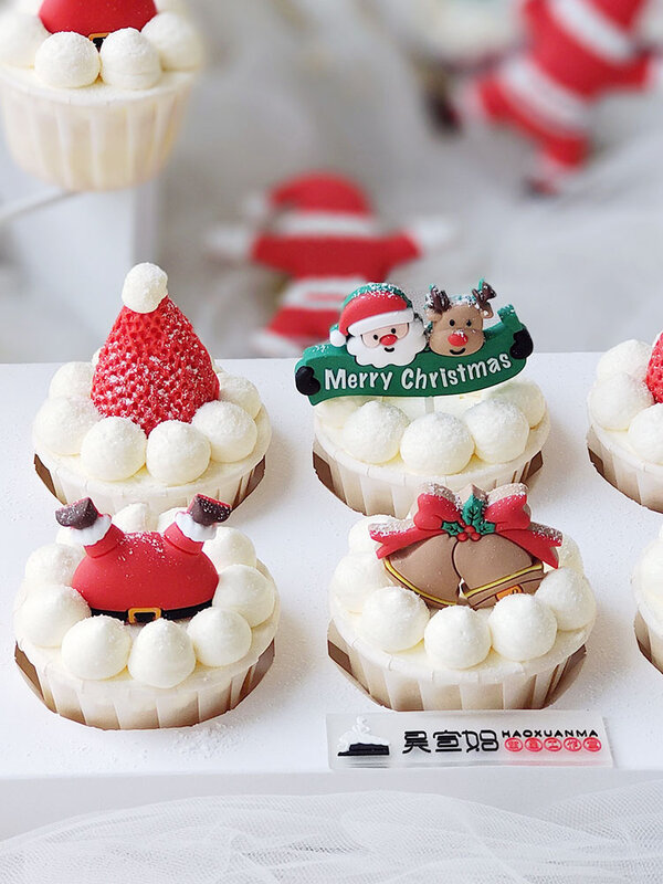 Cute Christmas Tree Bear Santa Claus Christmas Cake Topper for Birthday Party DecorationLove Gift Baby Shower Baking Supplies