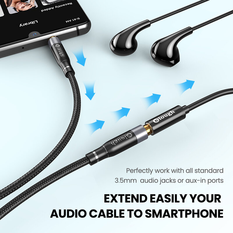 Elough przedłużacz kabla Audio Jack 3.5mm męski na żeński 3.5mm męski na męski kabel Audio Aux do słuchawek Iphone przedłużacz głośnika