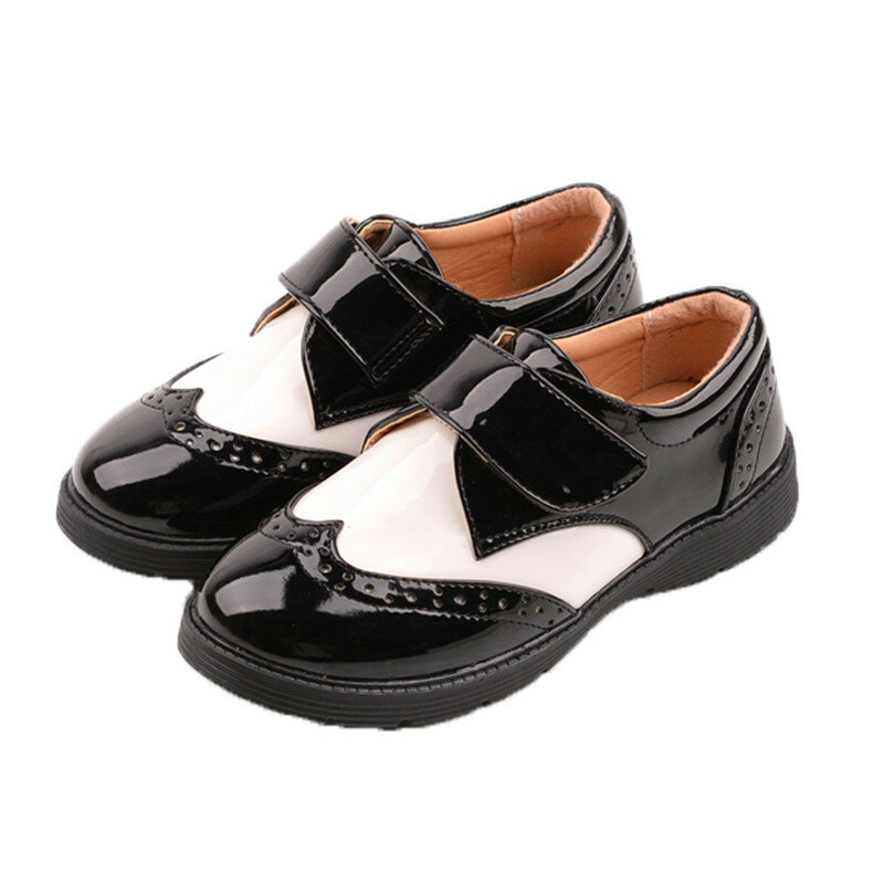 Boys Black Leather Shoes Four Seasons British Wind Kids Suit Dress Show Flower Children's Shoes Black/White Student Single Shoes