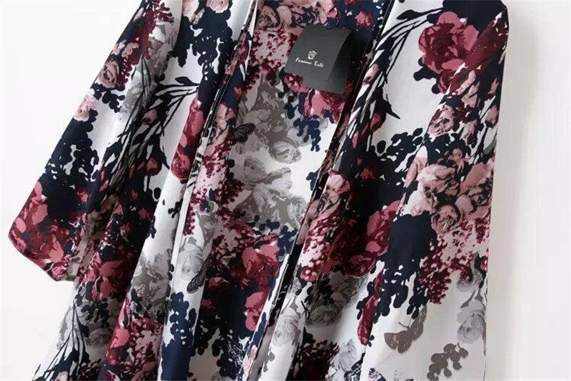 여성 시폰 기모노 카디건 탑 나비 꽃 무늬 블라우스 여성 여름 해변 커버 업 긴 캐주얼 루스 비치 셔츠