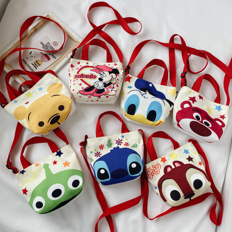 Bolso de hombro diagonal de dibujos animados de Disney para niños, bolsa pequeña de lona coreana portátil, bolsas de monedas para niñas