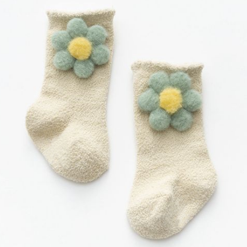 Meias para bebês quentes, meias macias e antiderrapantes com flores