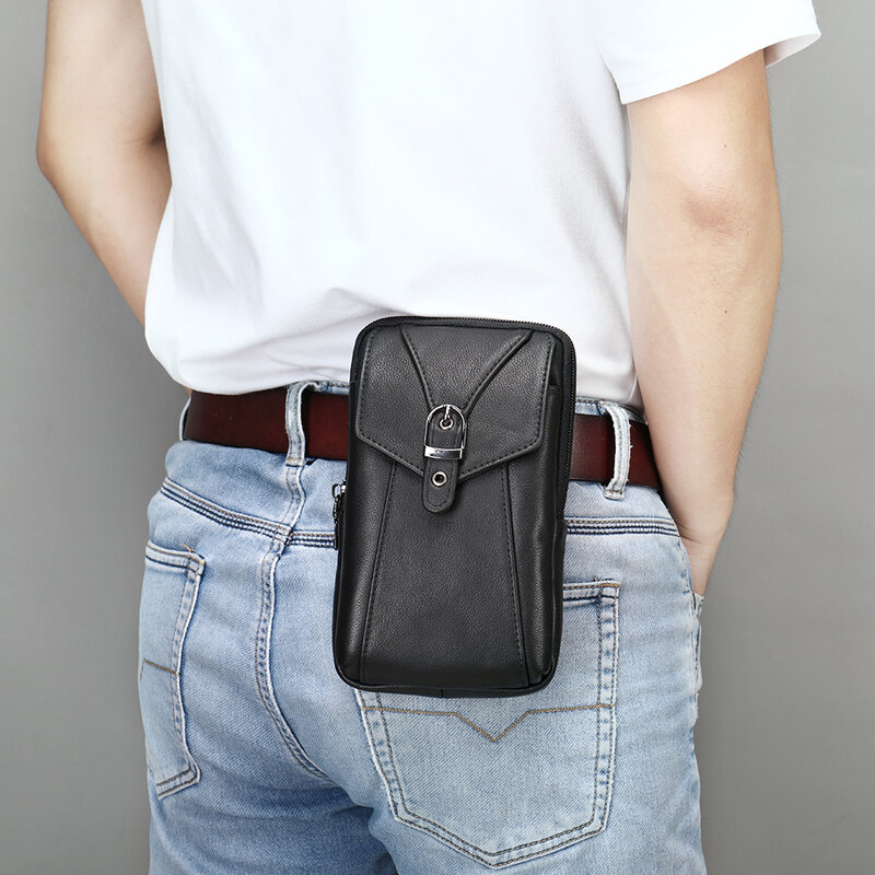 Мужская забавная поясная сумка из натуральной кожи, модель 7485, маленькая поясная сумка для телефона, сигареты, ключей, сумка из воловьей кожи с крючком