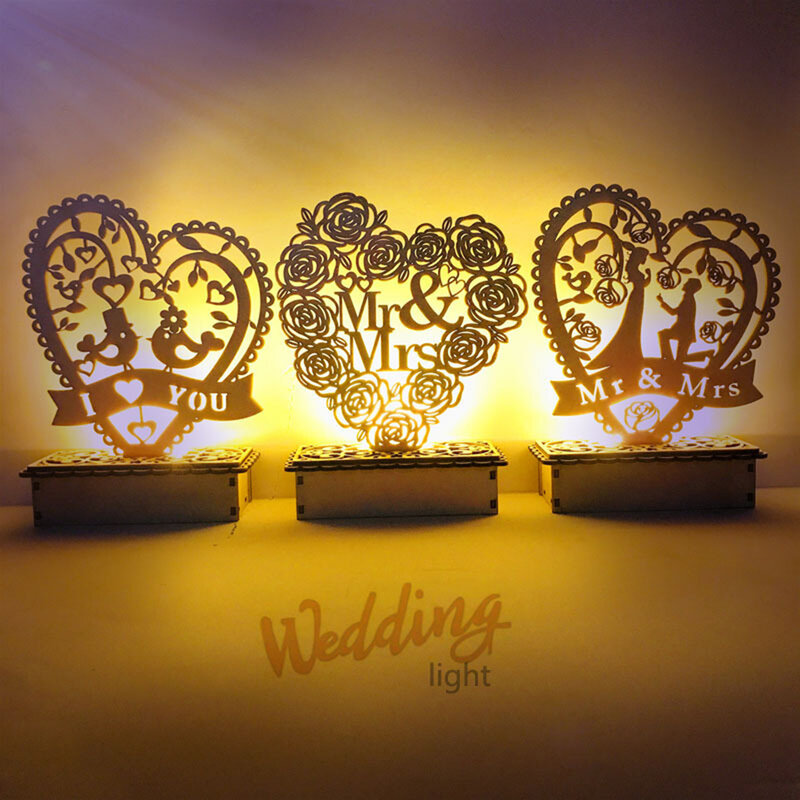 DIY木製mrとMrsの工芸品、ロマンチックな結婚式の装飾、ブライダル提案、LEDナイトライト、バレンタインデーのパーティー、女の子へのギフト