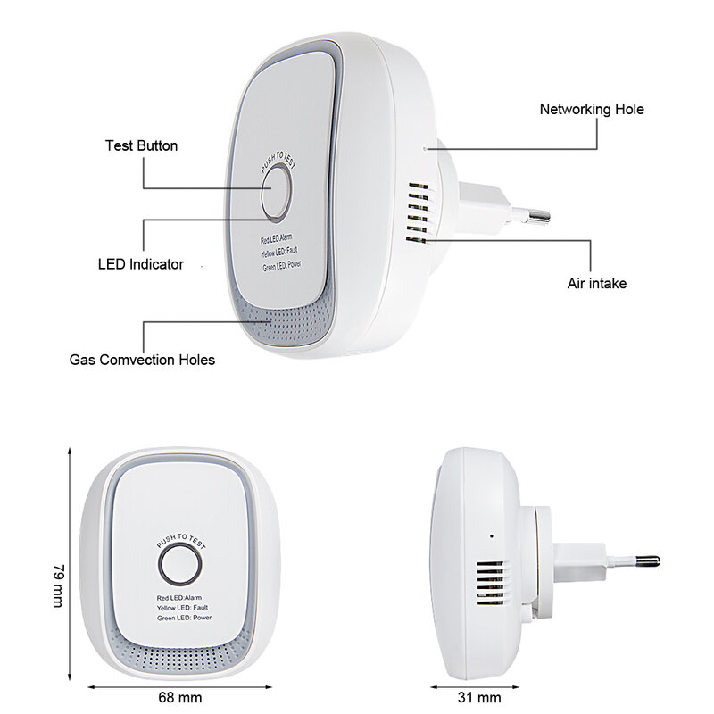 Sensor de fugas de Gas Combustible Zigbee3.0 para uso en la cocina, CH4 GLP Natural, funciona con Ziptao ,Zigbee2MQTT y asistente de hogar