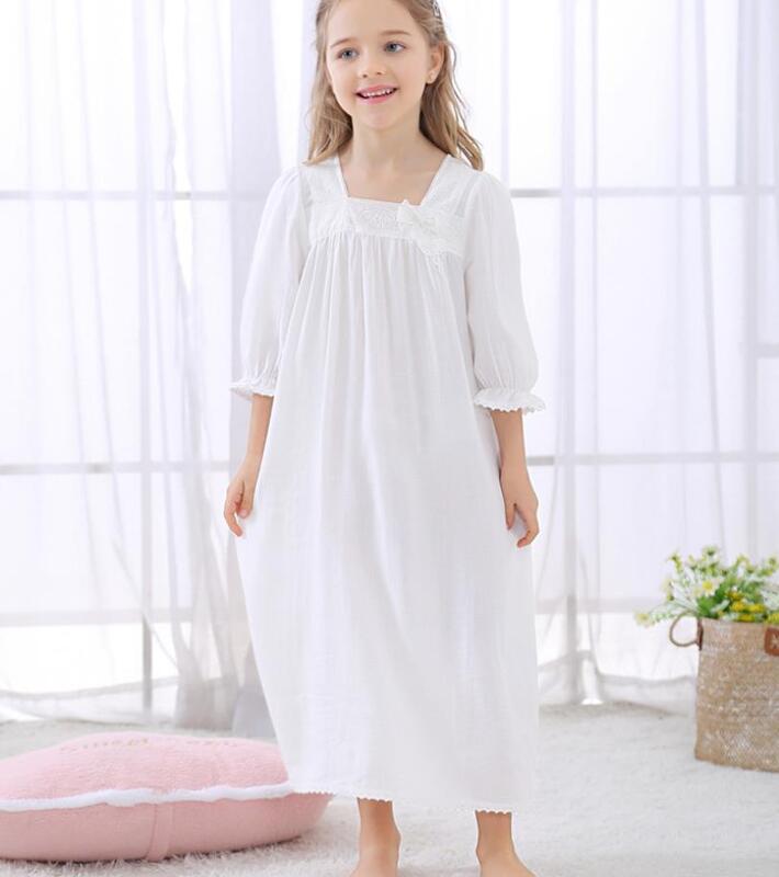 ฤดูใบไม้ผลิ Sutumn ใหม่นอนหลับผ้าฝ้ายสวมใส่เด็กหญิง3/4 Sleeve สแควร์ Nightgown เด็ก Homeclothes เสื้อผ้านุ่ม Ws1339