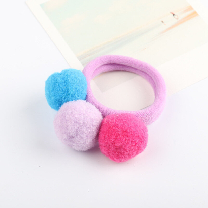 4pcs /lot Hot Sale New Cute Hairball multi-colored  Hair Holders Bands Gum Fashion Kids Candy Rubber Bands Headwear Girl's Hair