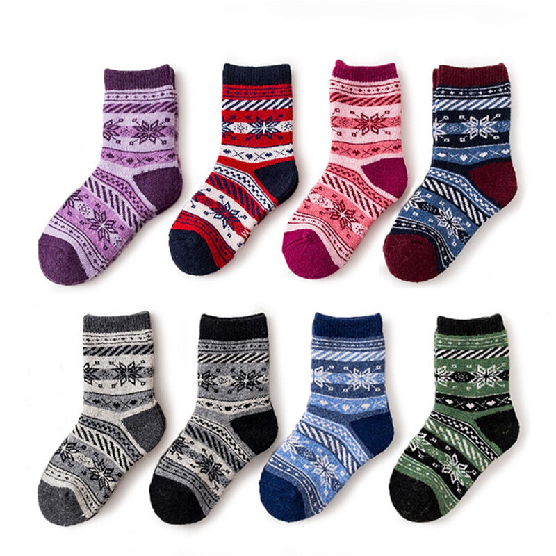 Kinder Winter Wolle Socken Fair Isle Jacquard Weave Muster Socken für Jungen Mädchen Warme Dicke Socken Kinder Weihnachten Schuhe Baby