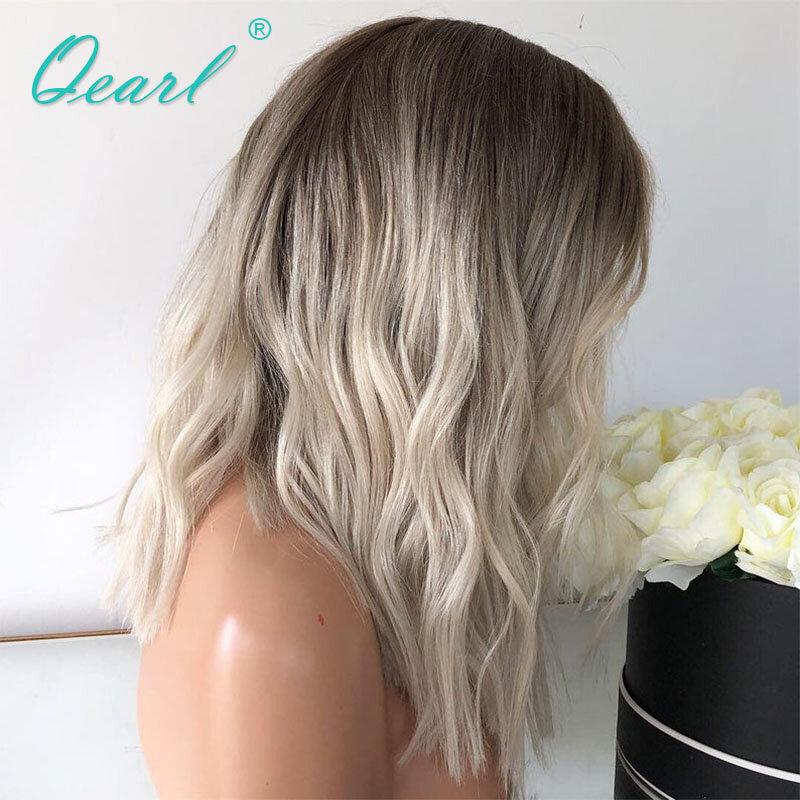 Qearl Hair-Natural peruca cheia do laço para mulheres, cabelo humano, nós branqueados, Ombre Ash Blonde, peruca frontal, pré arrancado, HD13x4, 180%